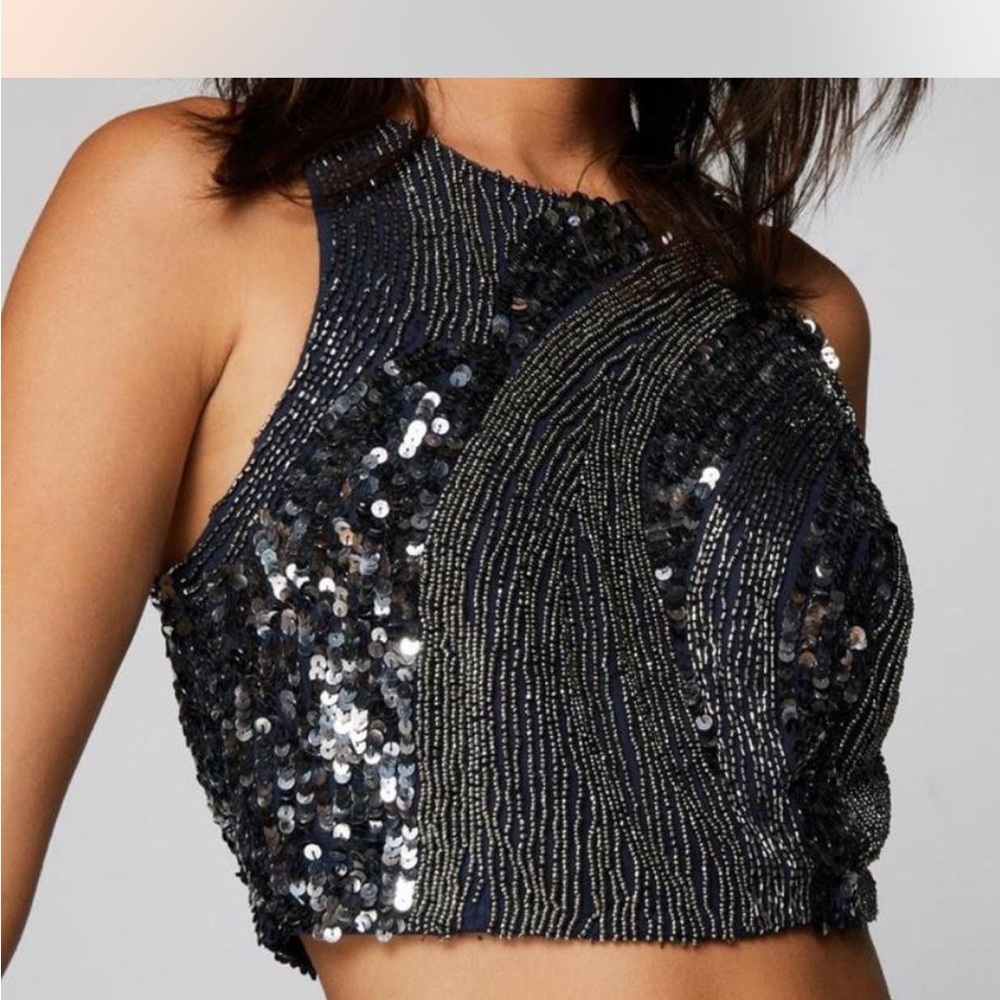 Nasty Gal Navy Sequin Crop Top
